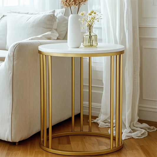 Modern Gold Metal Round 2 Tiers Side Table for Living Room