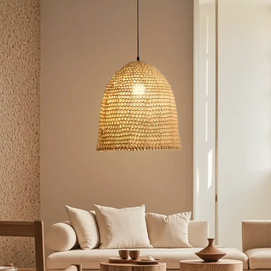 Country Style Rattan Cage Shaped Pendant Light for Living Room