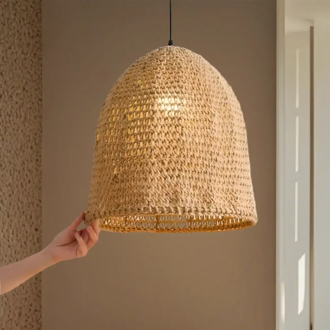 Country Style Rattan Cage Shaped Pendant Light for Living Room