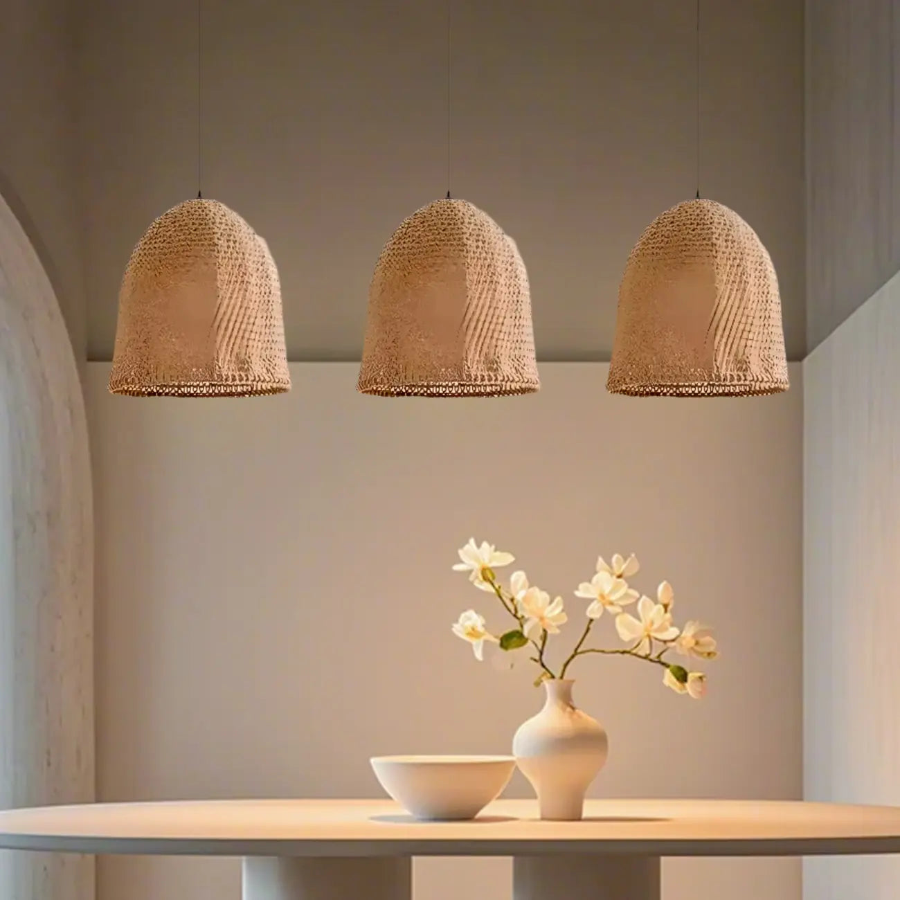 Country Style Rattan Cage Shaped Pendant Light for Living Room