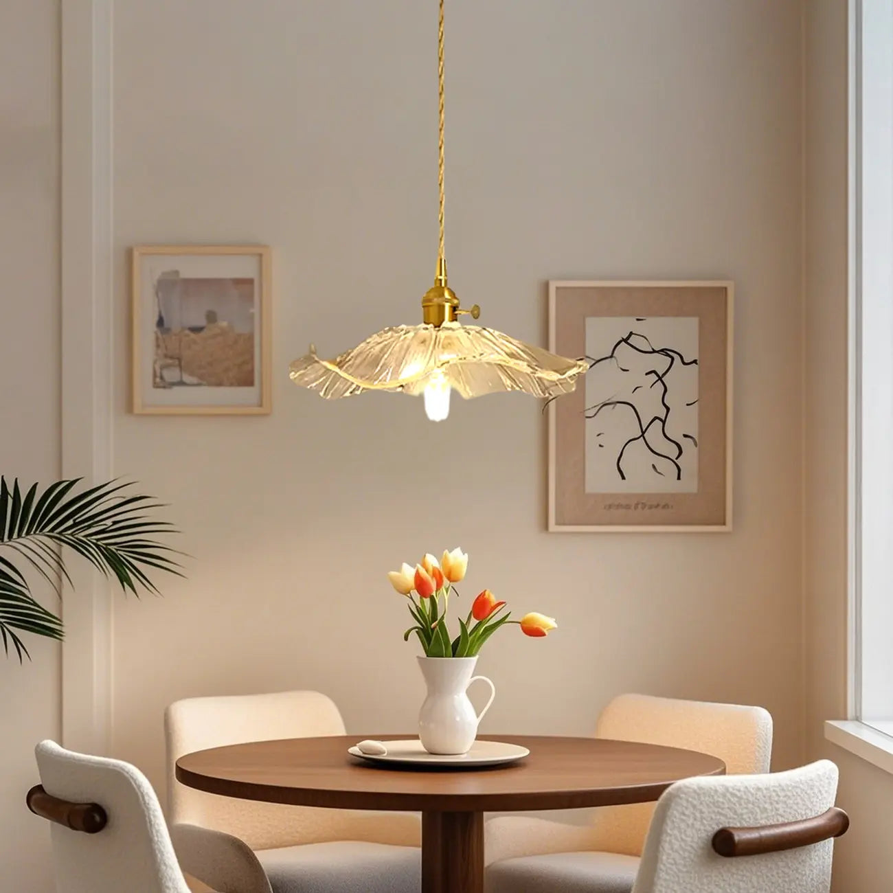 Clear Floral Glass Pendant Light for Modern Living Room