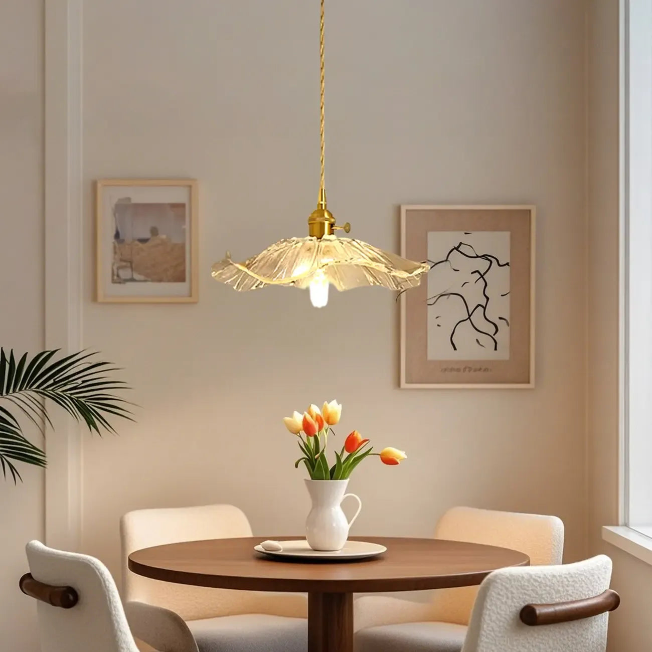 Clear Floral Glass Pendant Light for Modern Living Room