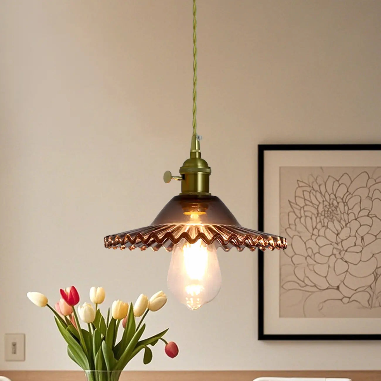 Clear Floral Glass Pendant Light for Modern Living Room