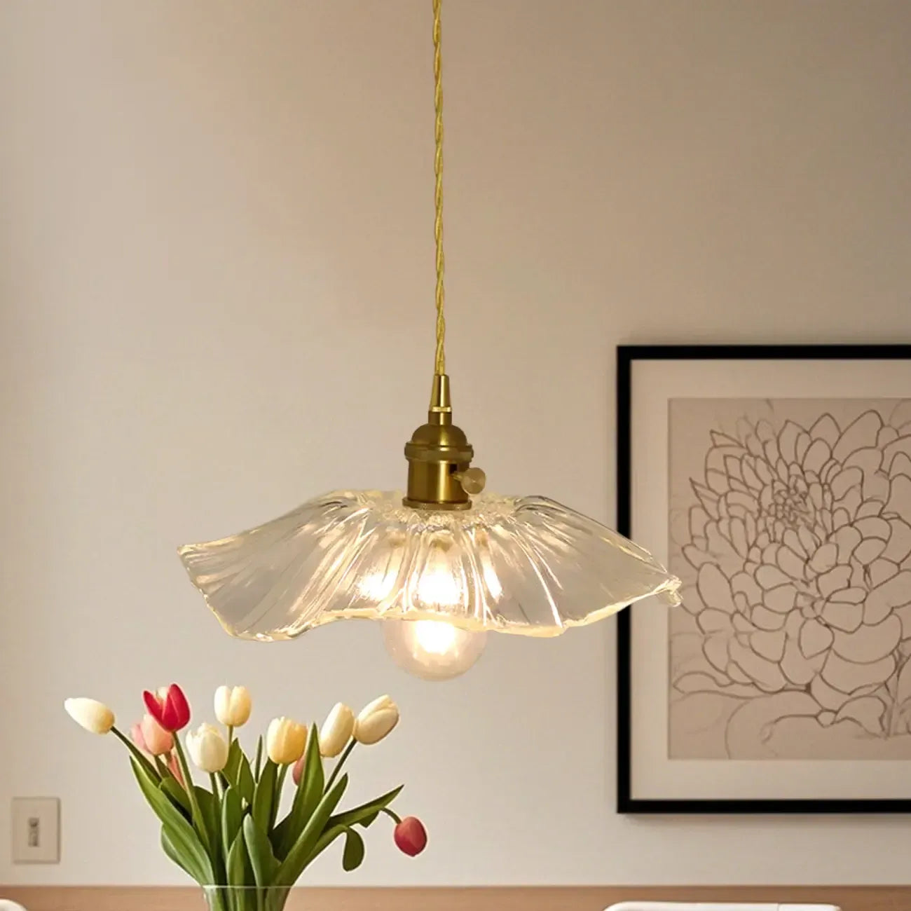 Clear Floral Glass Pendant Light for Modern Living Room
