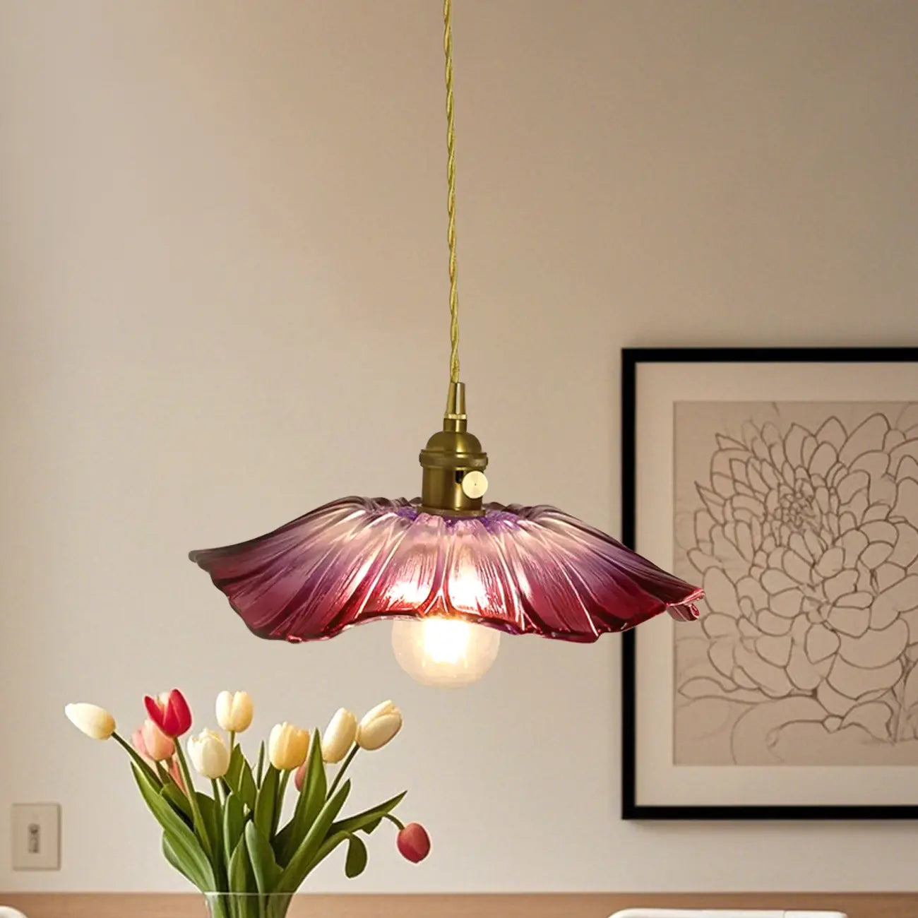Clear Floral Glass Pendant Light for Modern Living Room