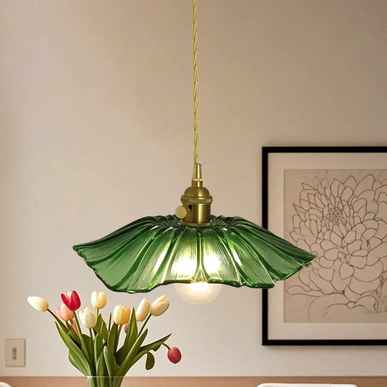 Clear Floral Glass Pendant Light for Modern Living Room