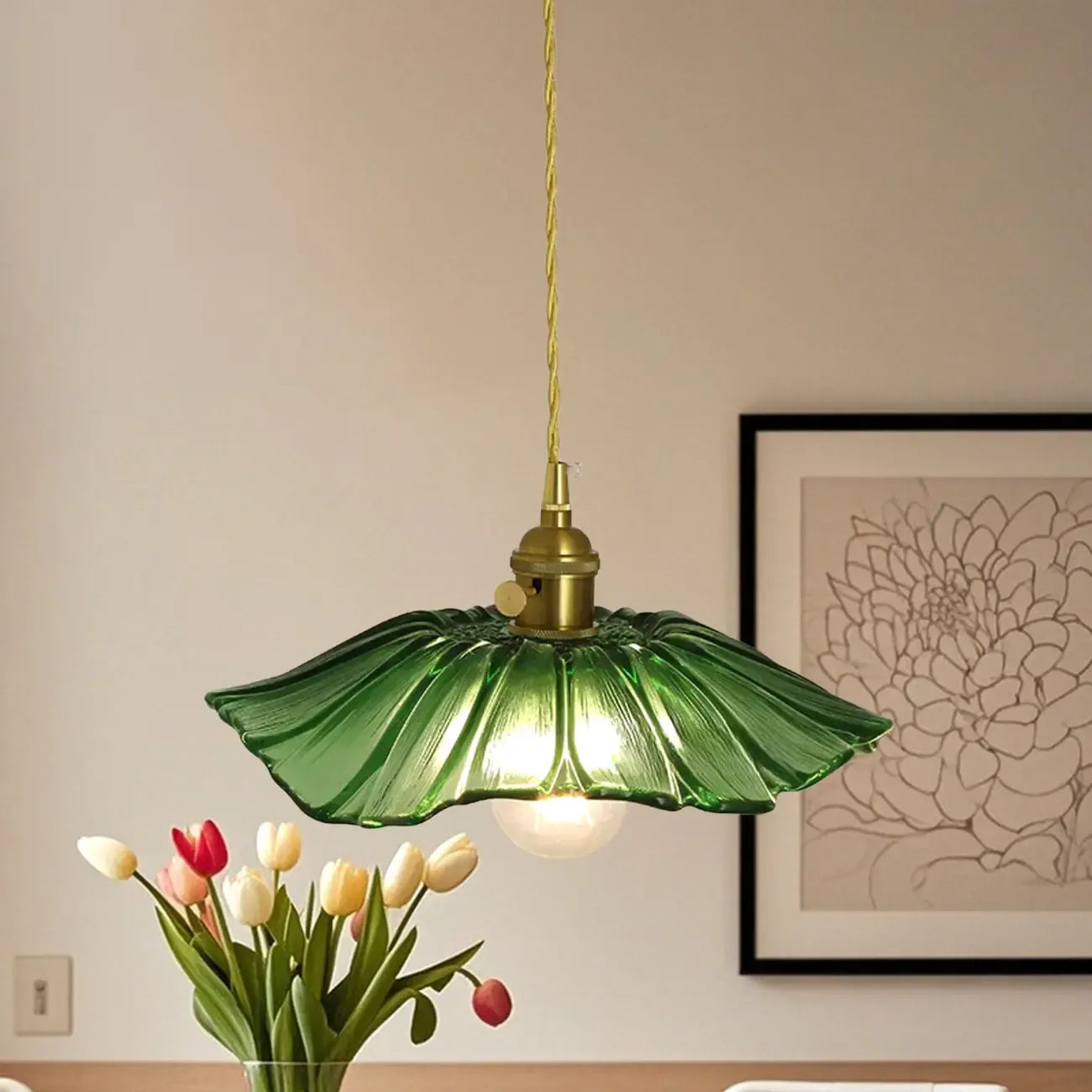 Clear Floral Glass Pendant Light for Modern Living Room