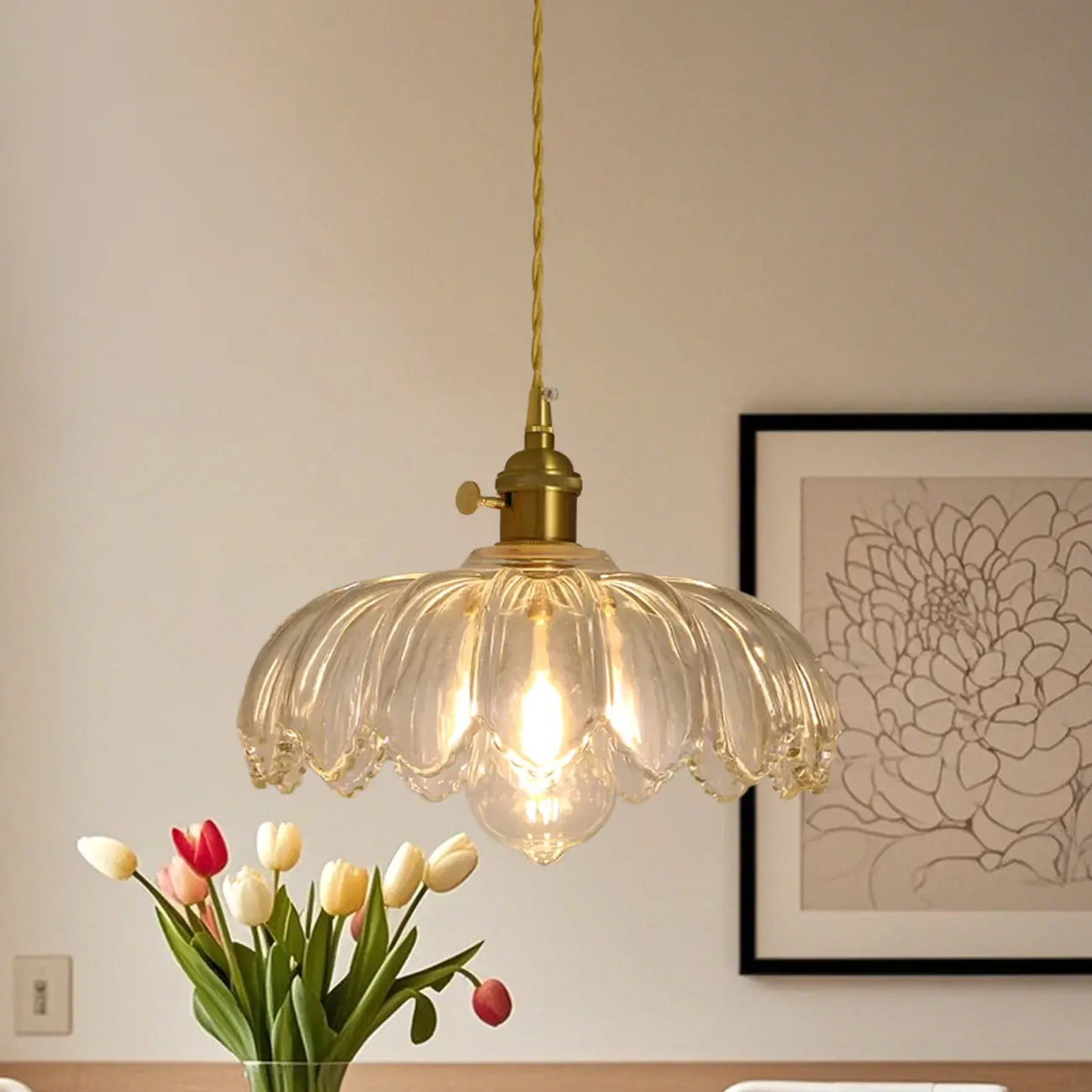Clear Floral Glass Pendant Light for Modern Living Room
