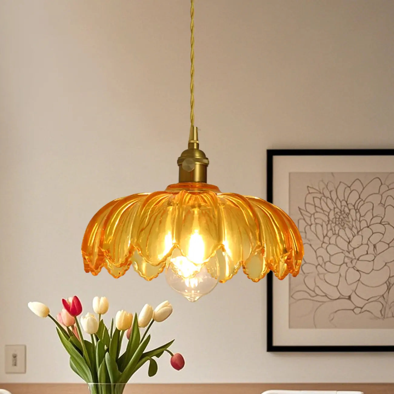 Clear Floral Glass Pendant Light for Modern Living Room