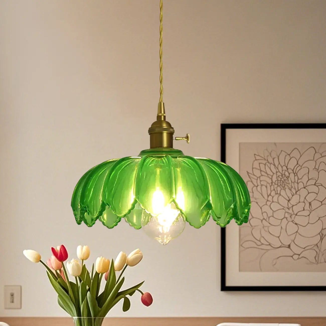 Clear Floral Glass Pendant Light for Modern Living Room