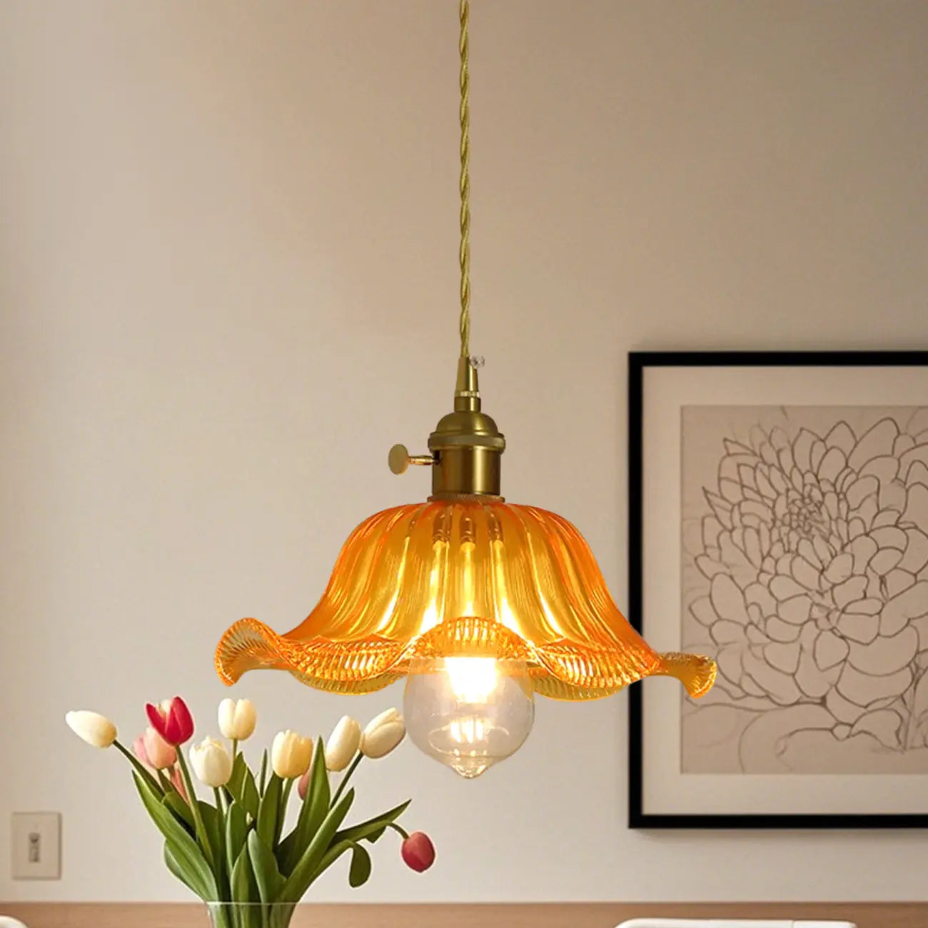 Clear Floral Glass Pendant Light for Modern Living Room