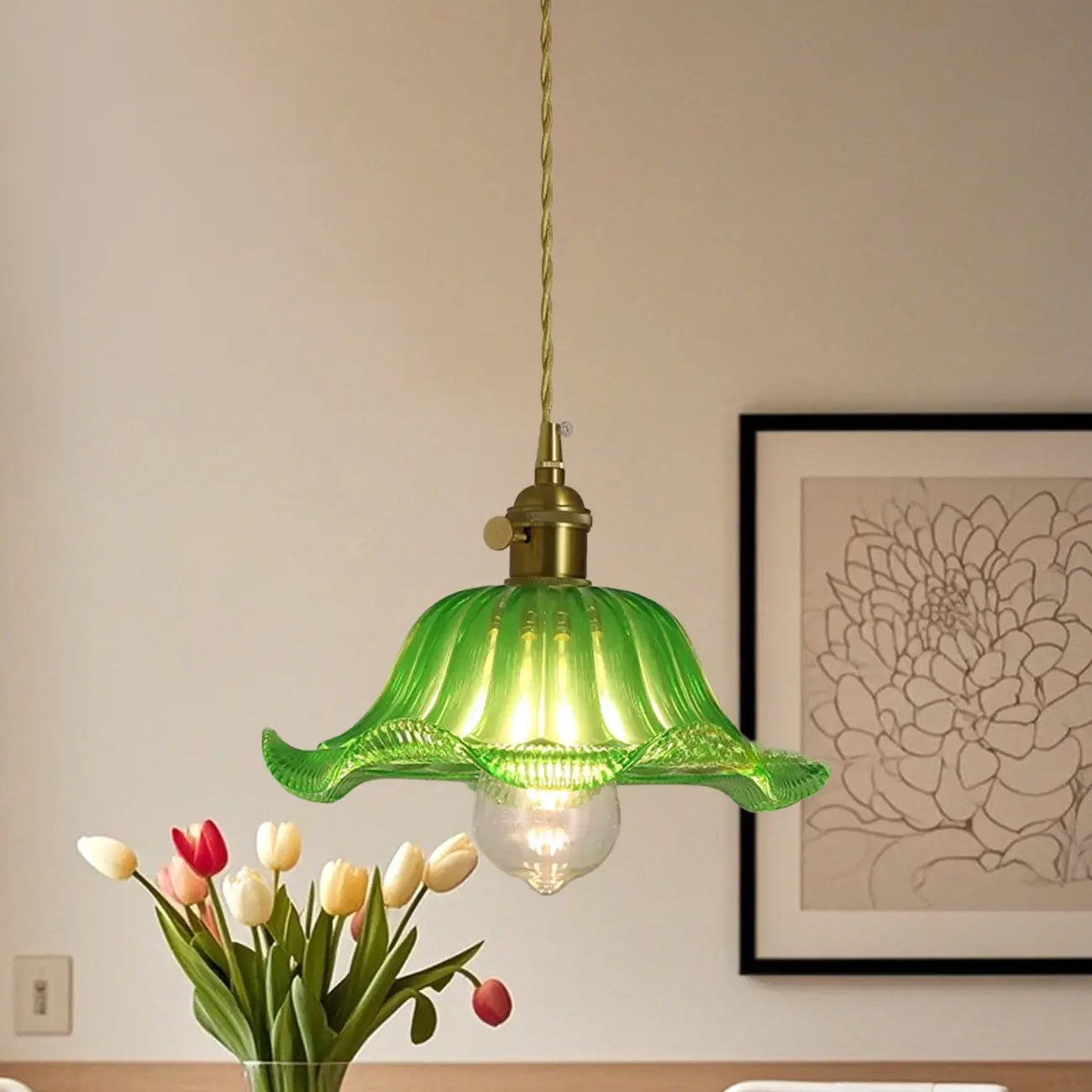 Clear Floral Glass Pendant Light for Modern Living Room