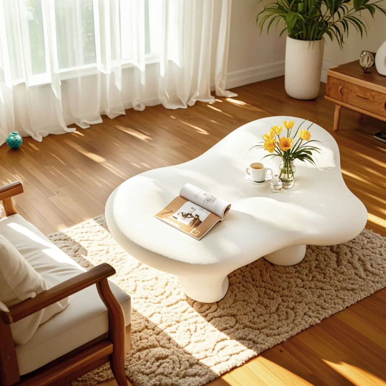 Modern White Irregular Coffee Table with Minimalist Design