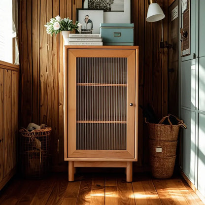Scandinavian Natural Finish Cherry Wood Bachelor Chest with Shelves