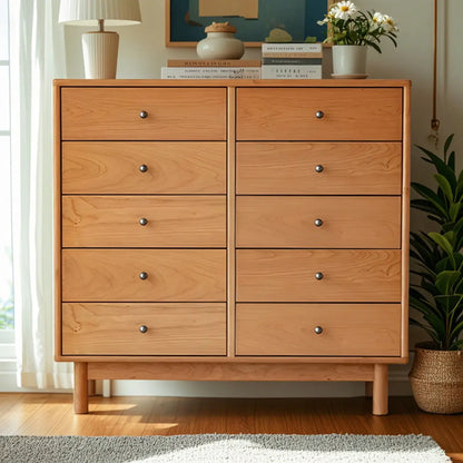 Scandinavian Natural Finish Cherry Wood Bachelor Chest with Shelves
