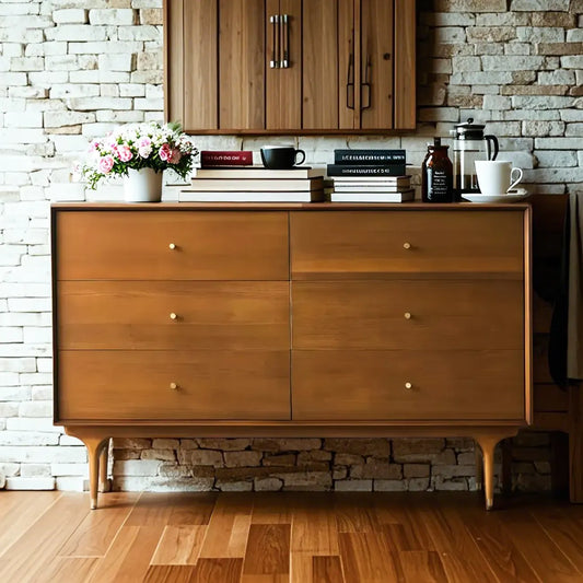 Retro Wooden Vertical Dresser with Soft Close Drawers & Storage
