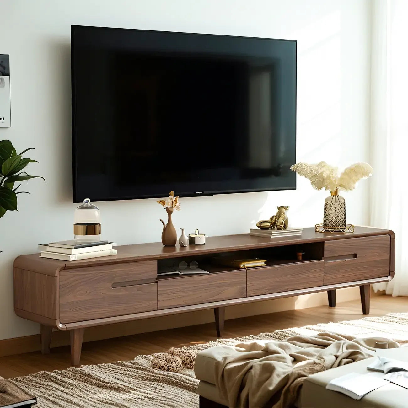55 Brown Wood Adjustable Shelf TV Stand with Open Storage