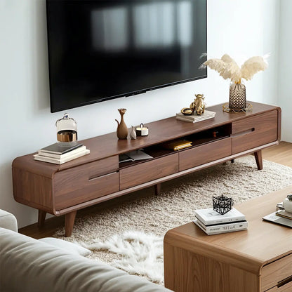 55 Brown Wood Adjustable Shelf TV Stand with Open Storage