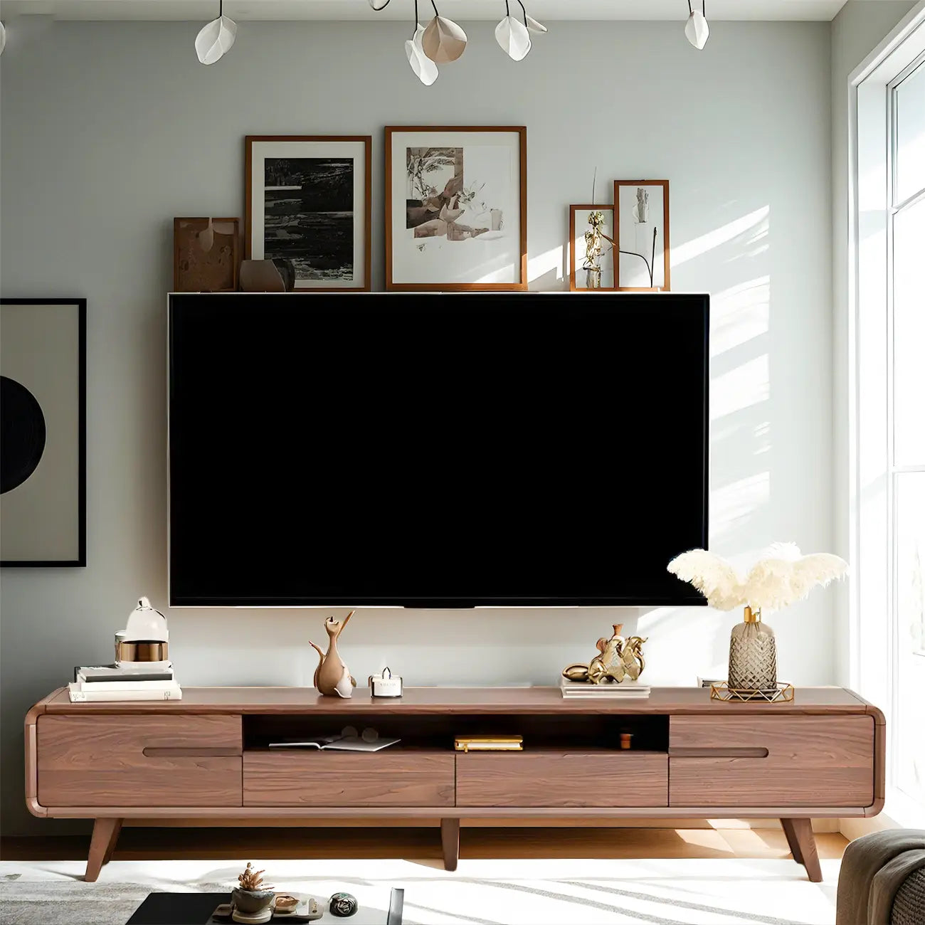55 Brown Wood Adjustable Shelf TV Stand with Open Storage