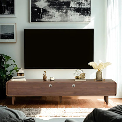 55 Brown Wood Adjustable Shelf TV Stand with Open Storage