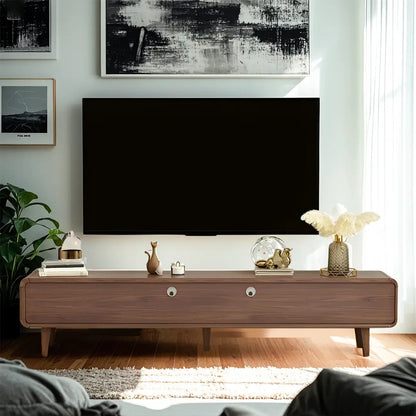 55 Brown Wood Adjustable Shelf TV Stand with Open Storage