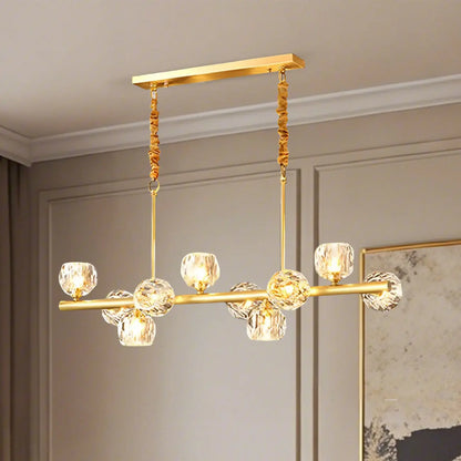 Large Linear Metal Crystal Gold Pendant Light for Kitchen