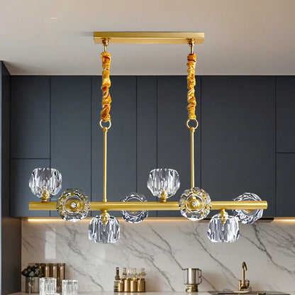 Large Linear Metal Crystal Gold Pendant Light for Kitchen