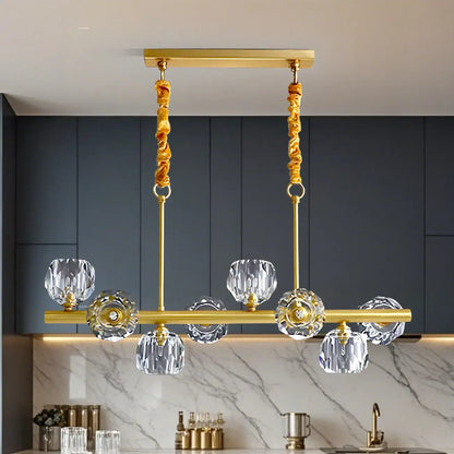 Large Linear Metal Crystal Gold Pendant Light for Kitchen