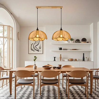 Modern Rattan Geometric Island Pendant Light