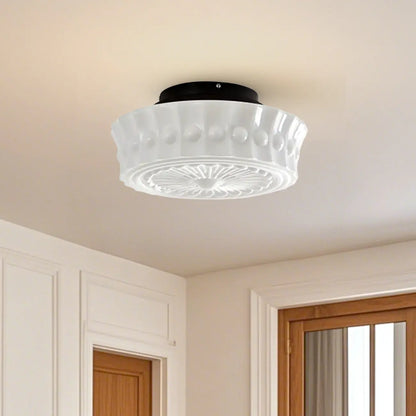 Beige Round Glass Vintage Semi Flush Ceiling Light