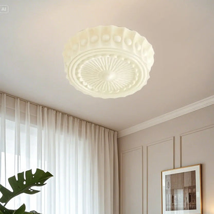Beige Round Glass Vintage Semi Flush Ceiling Light