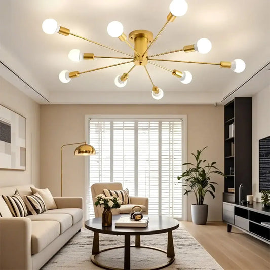 Modern Gold Sputnik Semi Flush Mount Ceiling Light