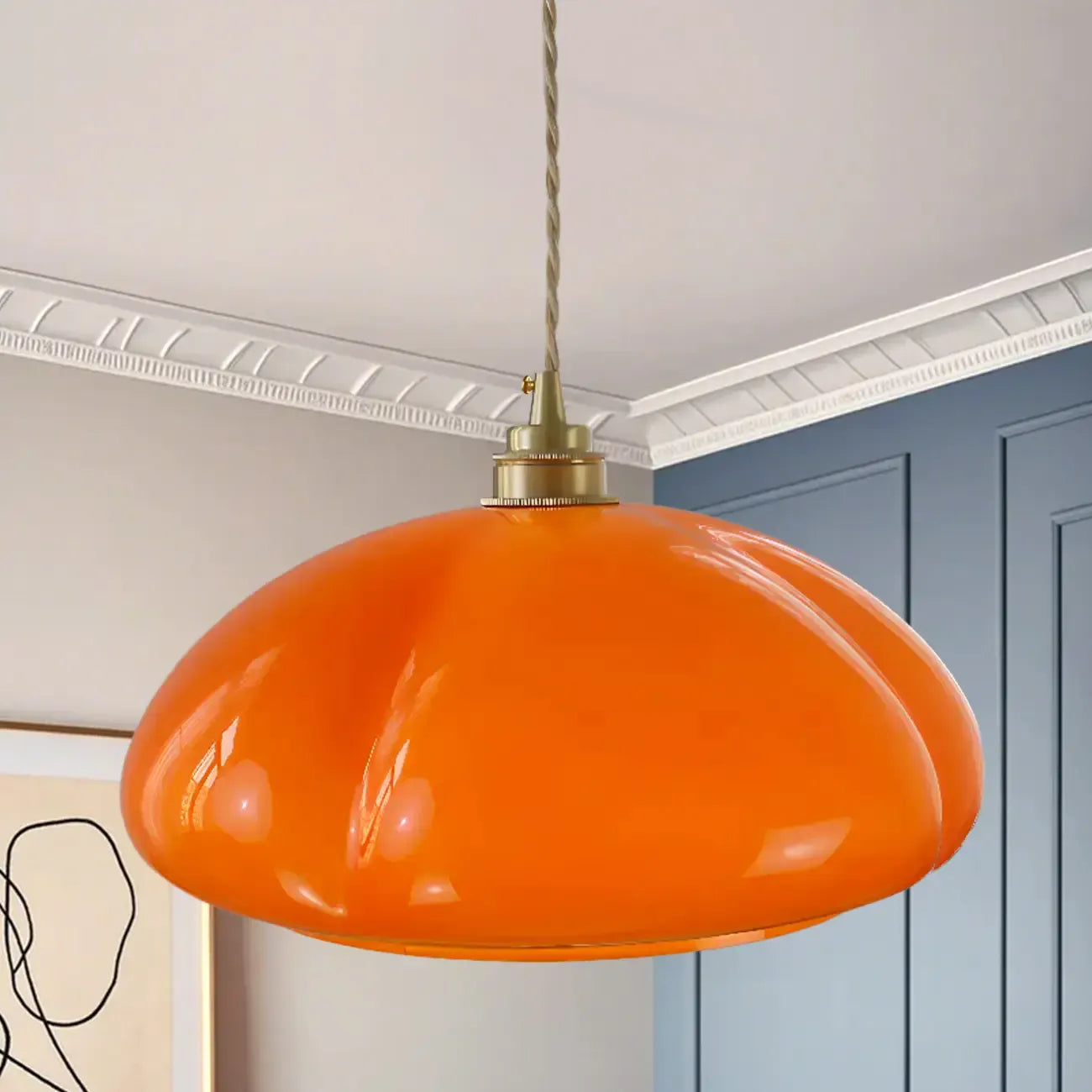 Vintage Pumpkin Shape Glass Pendant Light for Residential Use