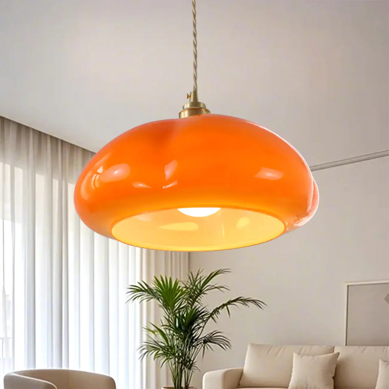 Vintage Pumpkin Shape Glass Pendant Light for Residential Use