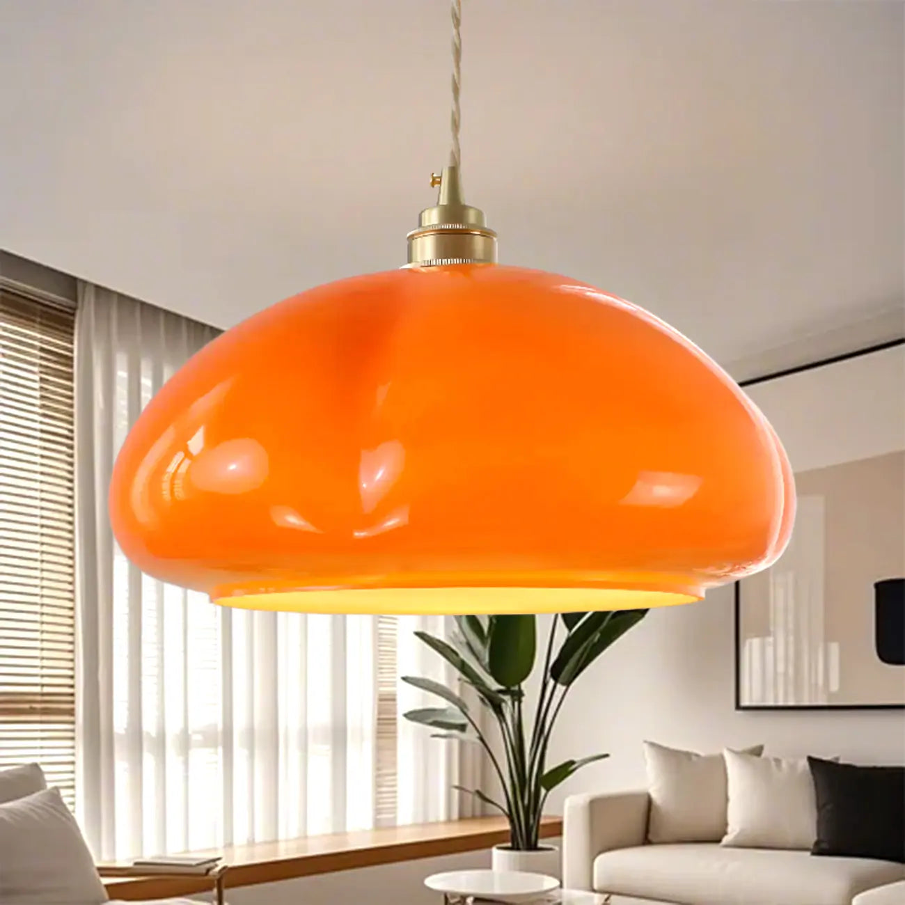 Vintage Pumpkin Shape Glass Pendant Light for Residential Use