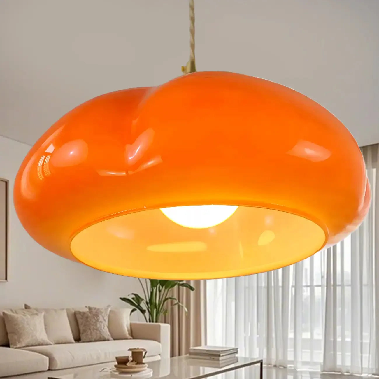Vintage Pumpkin Shape Glass Pendant Light for Residential Use