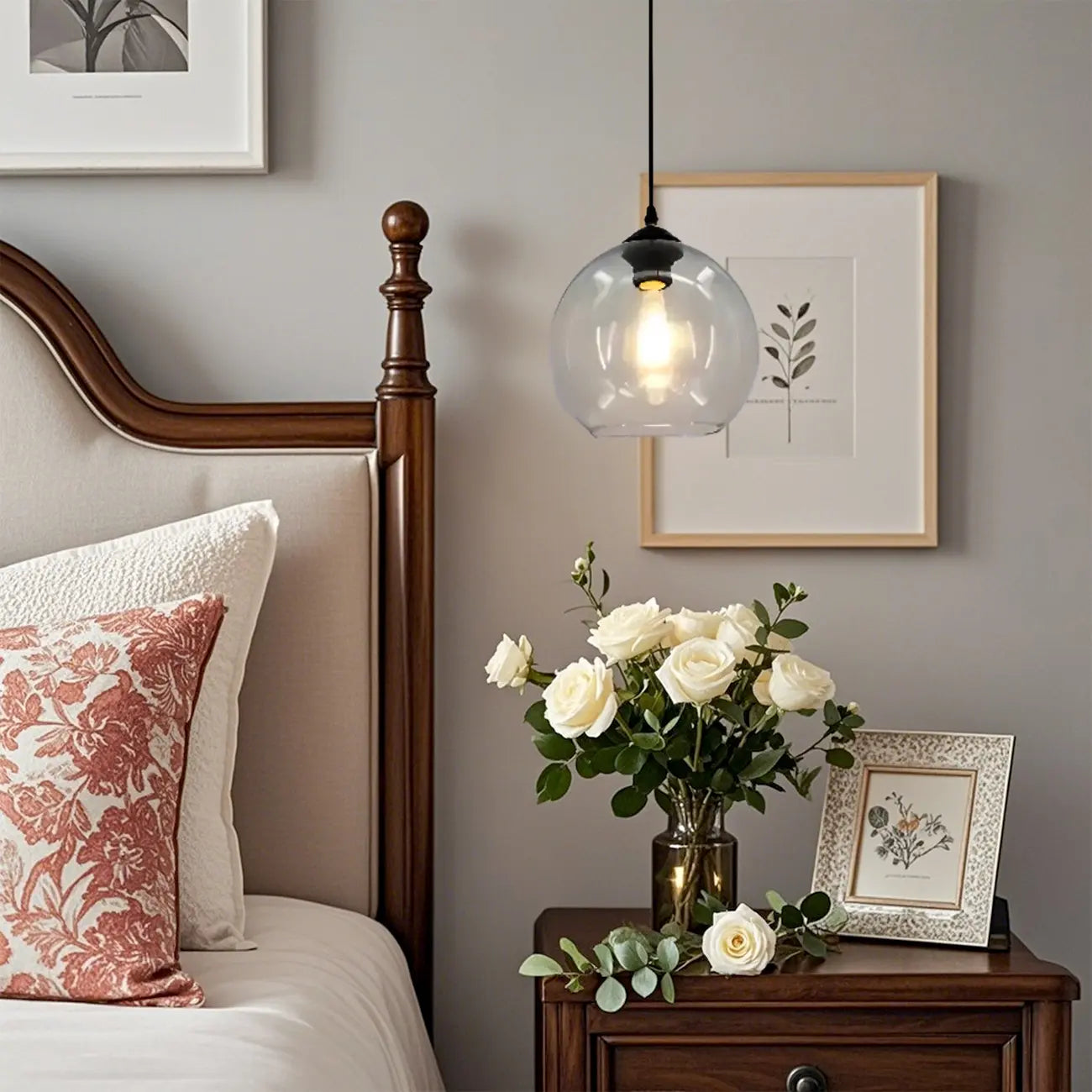 Nordic Smoky Glass Ball Pendant Light for Living Room