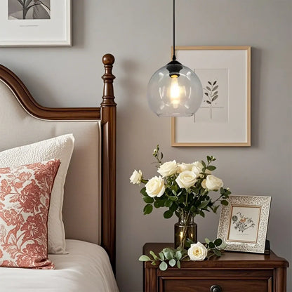 Nordic Smoky Glass Ball Pendant Light for Living Room