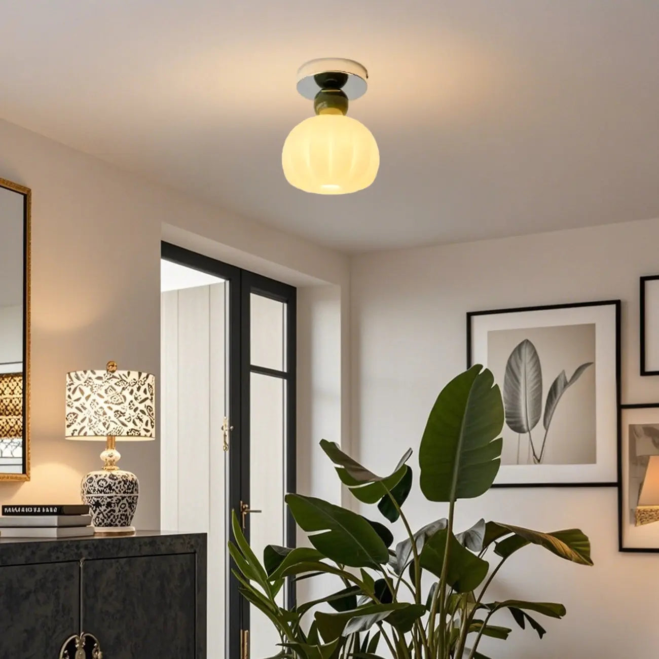 Pumpkin Acrylic Semi Flush Ceiling Light for Entryway