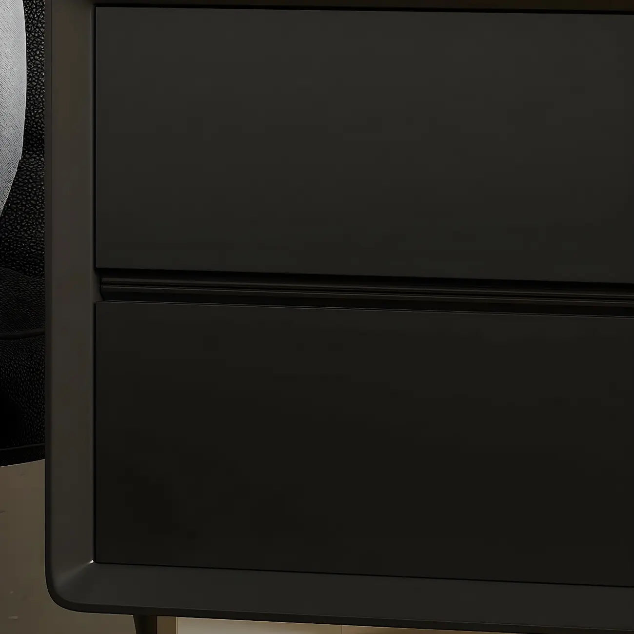Classic Black Wood 2 Drawers Nightstand with Silver Metal Base