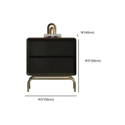 Classic Black Wood 2 Drawers Nightstand with Silver Metal Base