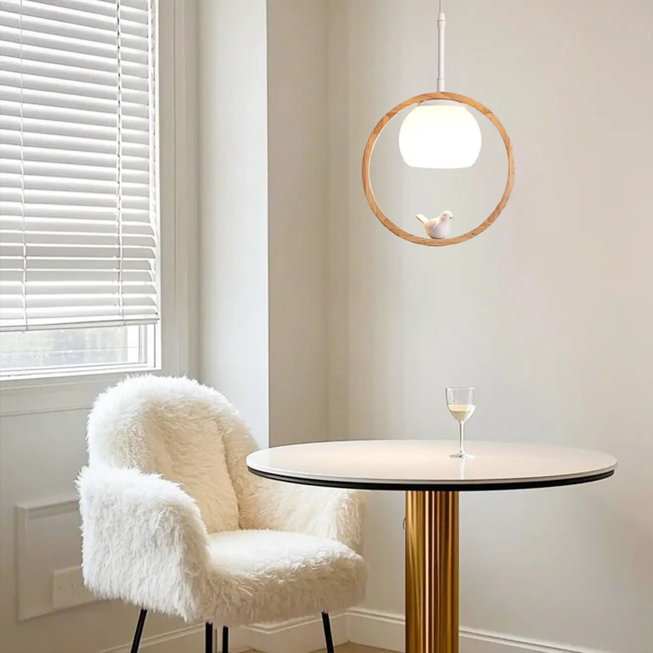 Designer Wooden Ring LED Pendant Light with Glass Shade for Home Decor