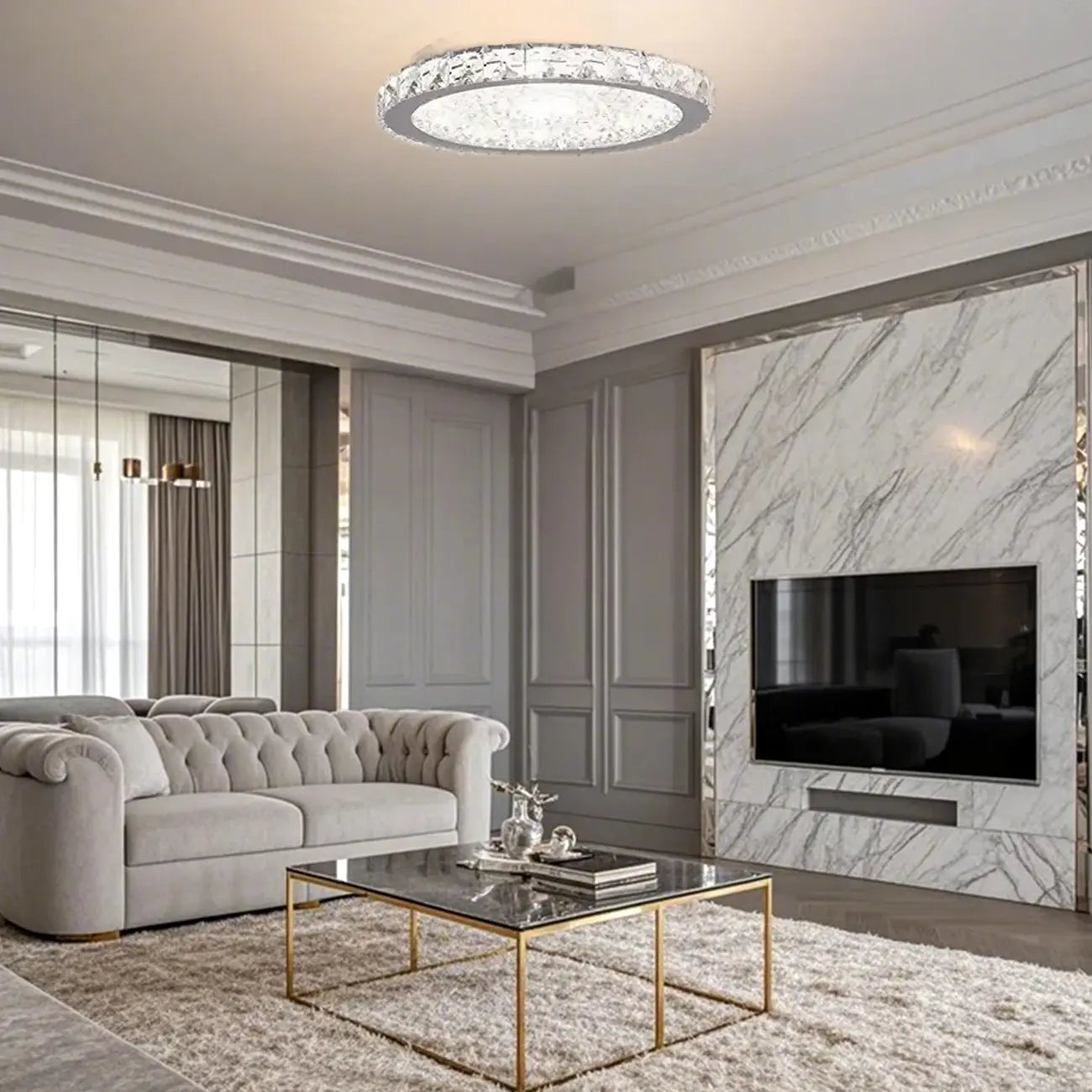 Small LED Flush Mount Ceiling Light with Crystal Shade