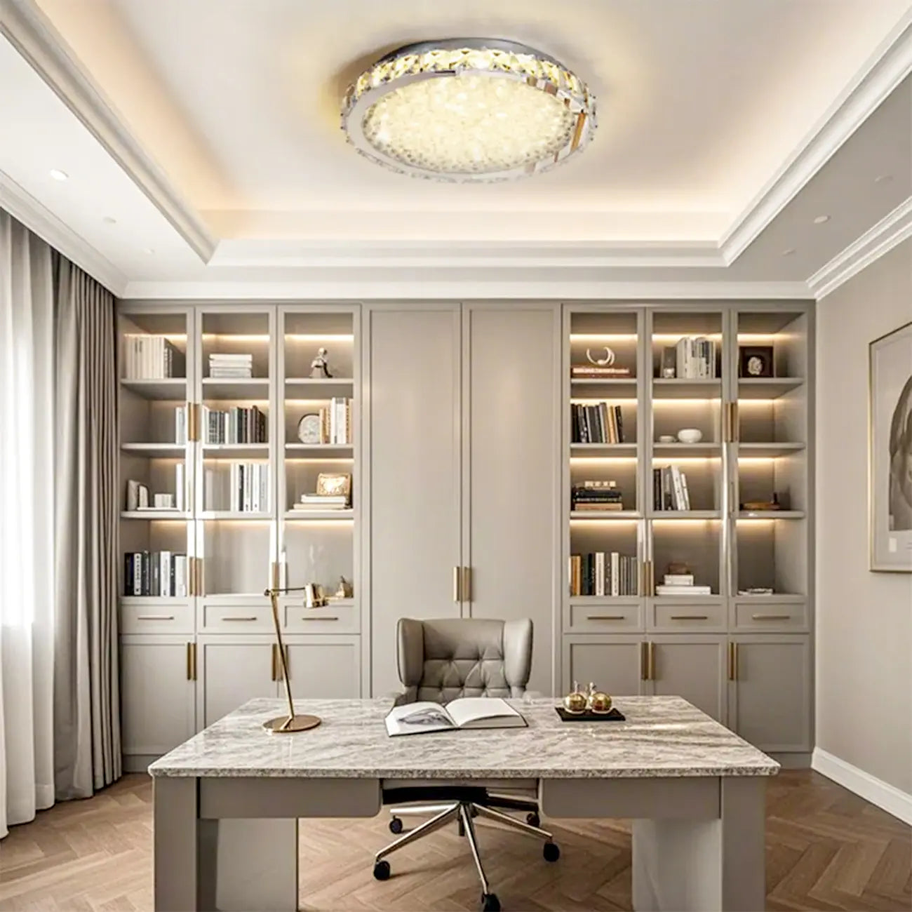 Small LED Flush Mount Ceiling Light with Crystal Shade