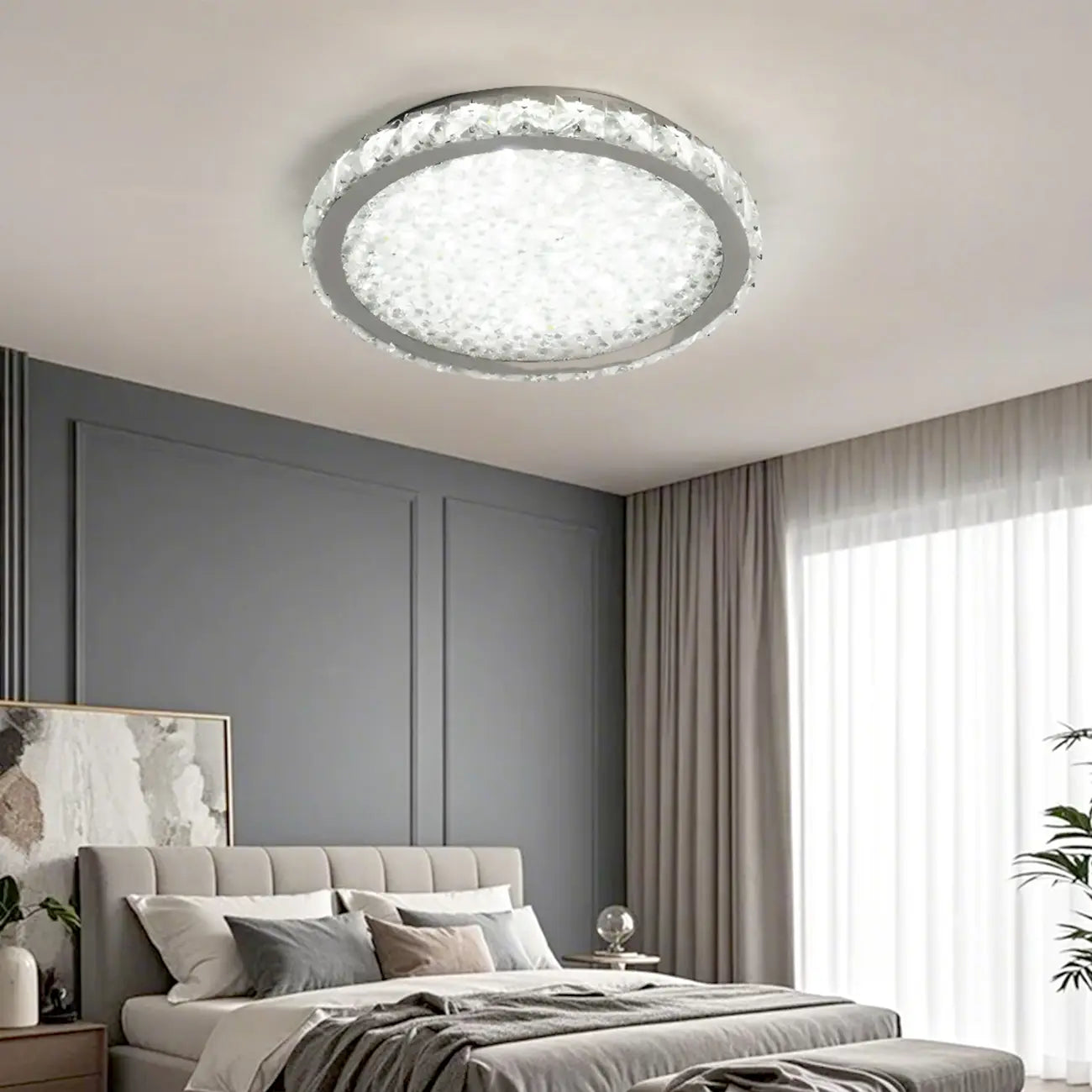 Small LED Flush Mount Ceiling Light with Crystal Shade