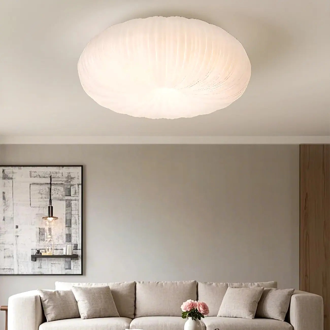 Modern Circle-shaped Flush Ceiling Light With Resin Shade