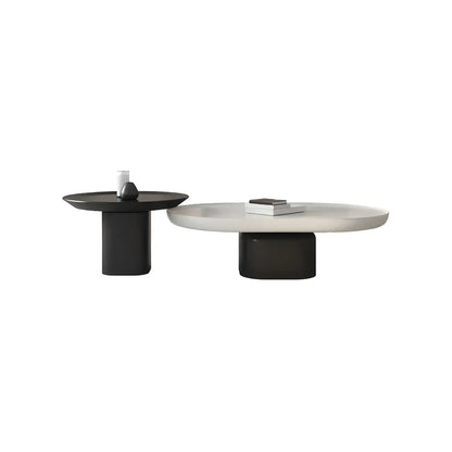 Modern Oval White Wood Coffee Table with Pedestal Base