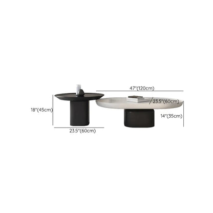 Modern Oval White Wood Coffee Table with Pedestal Base