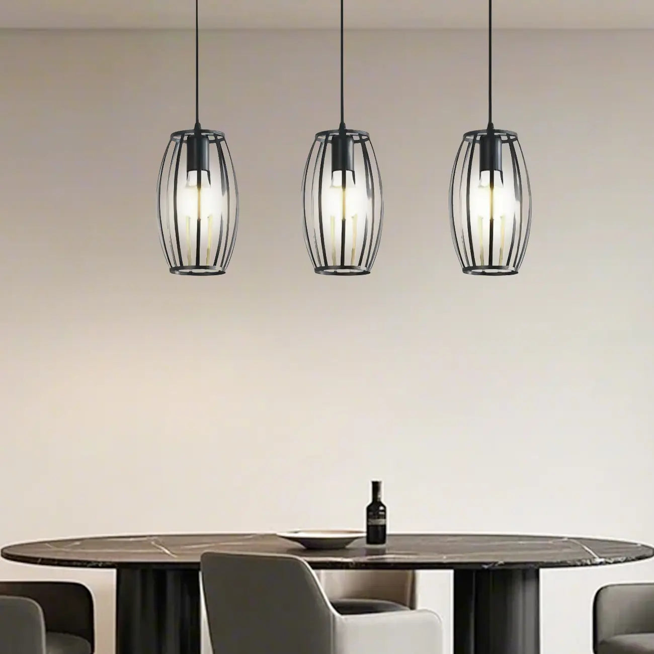 Industrial Black Geometric Adjustable Island Pendant Light