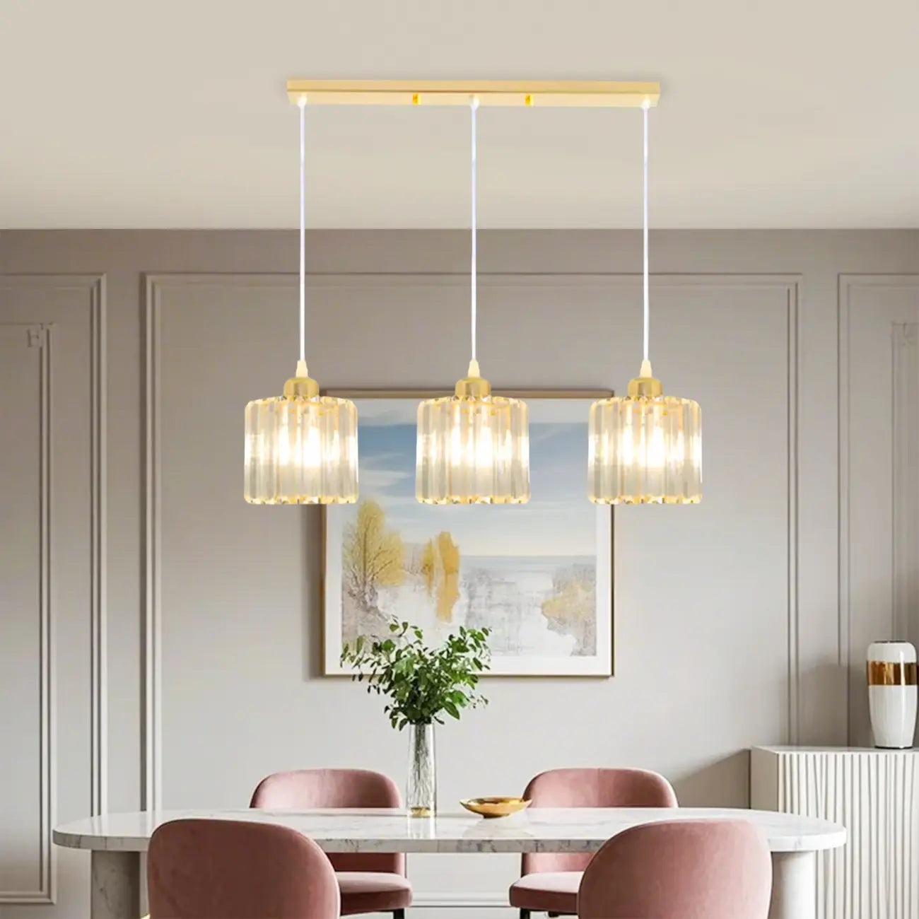 Geometric Gold Glass Pendant Light for Kitchen
